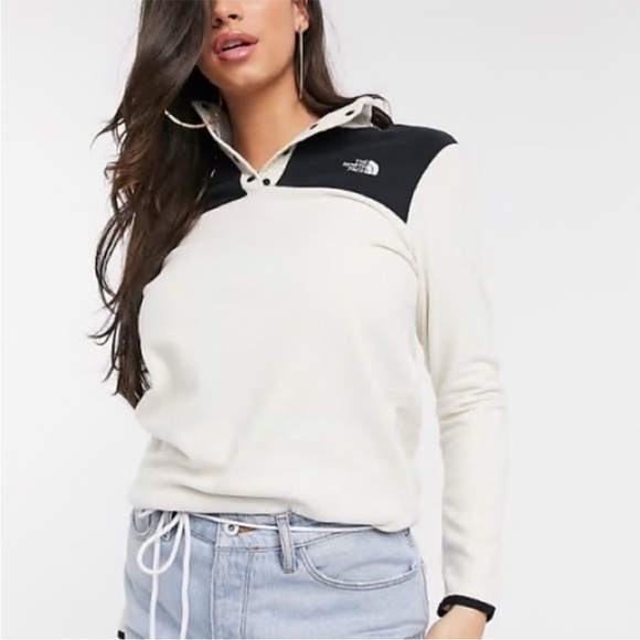 🔥The North Face - Black & Cream TKA Glacier Snap-Neck Pullover - L - Picture 2 of 9
